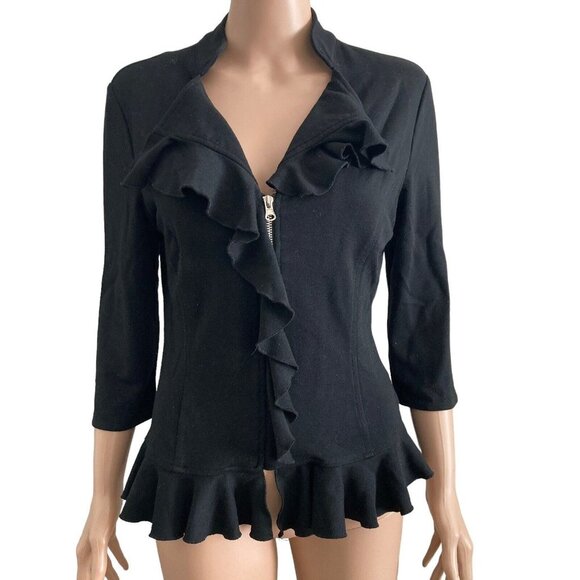 Filtre Jacket Women’s Small Black Ruffled Full Zip Lightweight - Picture 1 of 8